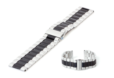 Horlogeband 22mm staal zilver/zwart - mat