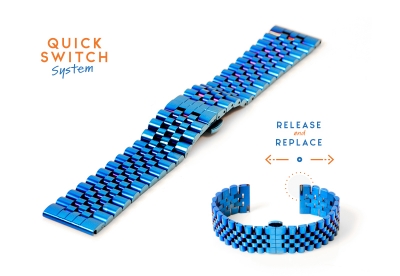 Horlogeband 22mm staal blauw - deels gepolijst