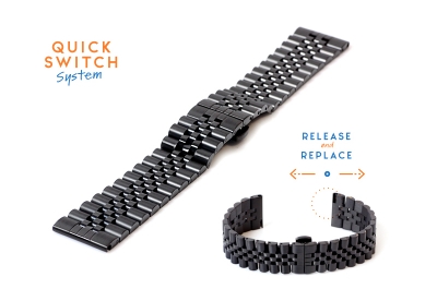 Horlogeband 22mm staal zwart - deels gepolijst