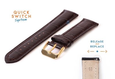 Quick Switch horlogeband 18mm chocoladebruin leer - gouden gesp