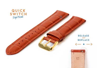 Quick Switch horlogeband 18mm cognacbruin leer - gouden gesp