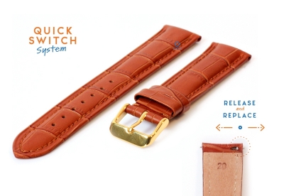 Quick Switch horlogeband 20mm cognacbruin leer - gouden gesp