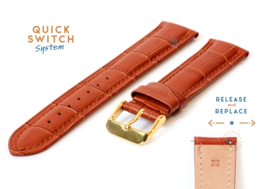Quick Switch horlogeband 22mm lichtbruin leer - gouden gesp