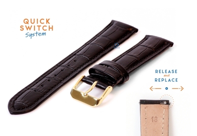 Quick Switch horlogeband 18mm zwart leer - gouden gesp