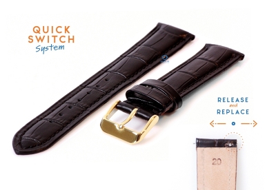 Quick Switch horlogeband 20mm zwart leer - gouden gesp