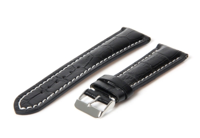 Gisoni zwart leren horlogeband - 22mm - kroko