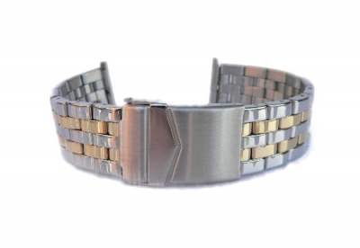 Horlogeband 22mm staal zilver/goud mat