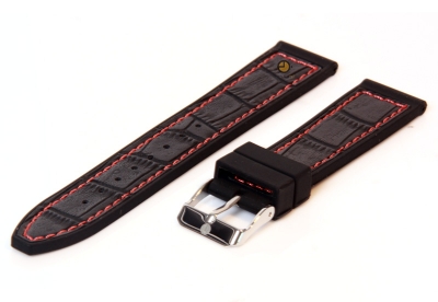 Horlogeband 24mm zwart-rood siliconen met croco