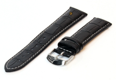 Horlogeband 18mm zwart leer met wit stiksel