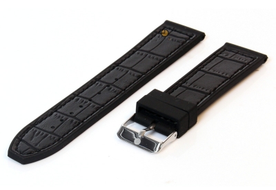 Horlogeband 24mm zwart siliconen met croco