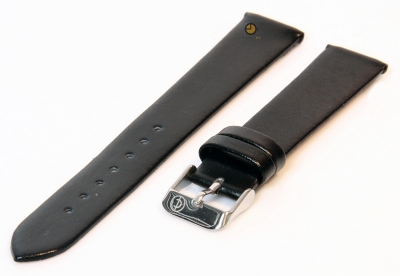 Naadloze horlogeband 18mm zwart stieren leer