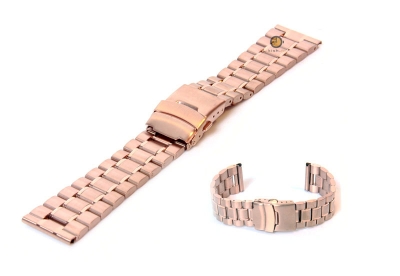 Horlogeband 24mm rosegoud staal mat/glans