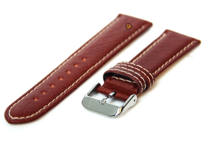 Horlogeband 18mm bruin leer met wit stiksel