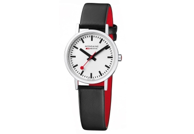 Mondaine 16mm horlogeband zwart rood glans