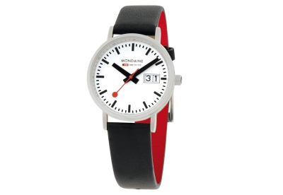 Mondaine 16mm horlogeband zwart rood mat