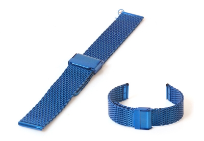 Horlogeband 22mm milanees blauw mat