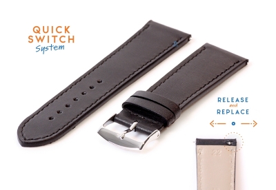 Horlogeband 22mm zwart leer