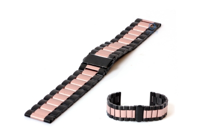 Horlogeband 22mm staal zwart/roze