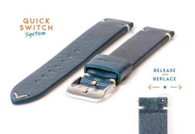 Horlogeband 20mm vintage blauw leer