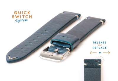 Horlogeband 22mm vintage blauw leer