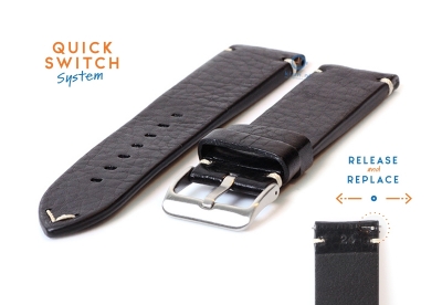 Horlogeband 24mm vintage zwart leer
