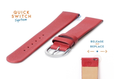 Horlogeband 20mm naadloos rood leer