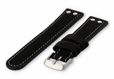 Flieger horlogeband 22mm zwart leer
