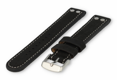 Flieger XL horlogeband 18mm zwart leer