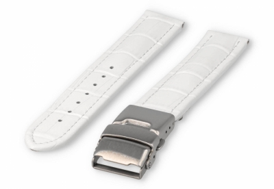Horlogeband met vouwsluiting 18mm wit leer