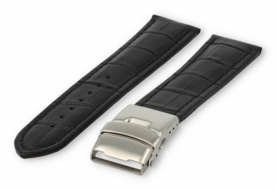 Horlogeband met vouwsluiting 20mm zwart leer