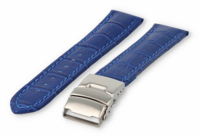 Horlogeband met vouwsluiting 22mm koningsblauw leer