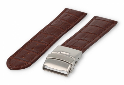 Horlogeband met vouwsluiting 26mm donkerbruin leer