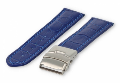 Horlogeband met vouwsluiting 26mm koningsblauw leer