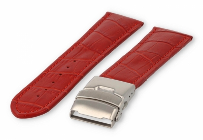 Horlogeband met vouwsluiting 26mm rood leer