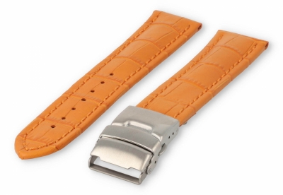 Horlogeband met vouwsluiting 26mm oranje leer
