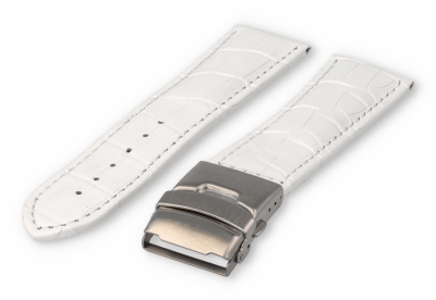 Horlogeband met vouwsluiting 26mm wit leer