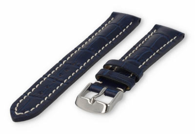 Horlogeband met krokoprint 18mm marineblauw leer