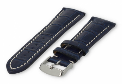 Horlogeband met krokoprint 22mm marineblauw leer