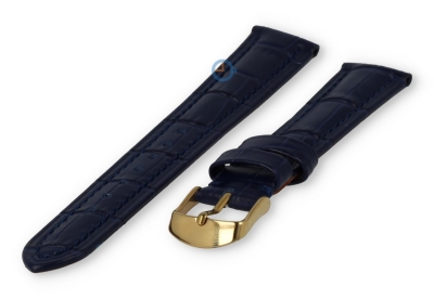 Horlogeband 22mm croco leer donkerblauw - Gouden gesp