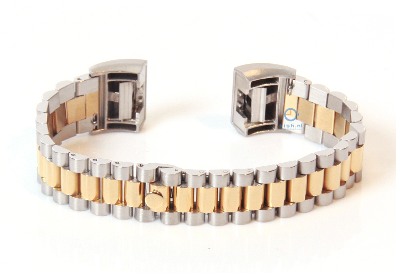 Klaar Schurk smeren Fitbit Charge 2 horlogeband staal zilver/goud >> Horlogeband.com