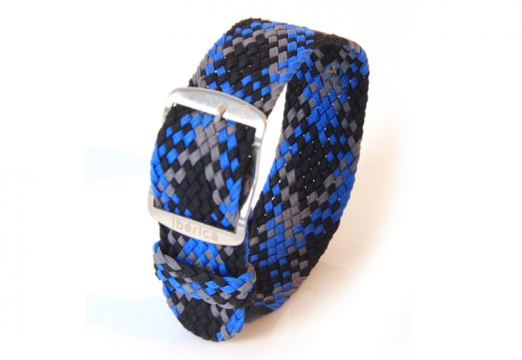 Horlogeband 22mm perlon blauw/grijs/zwart