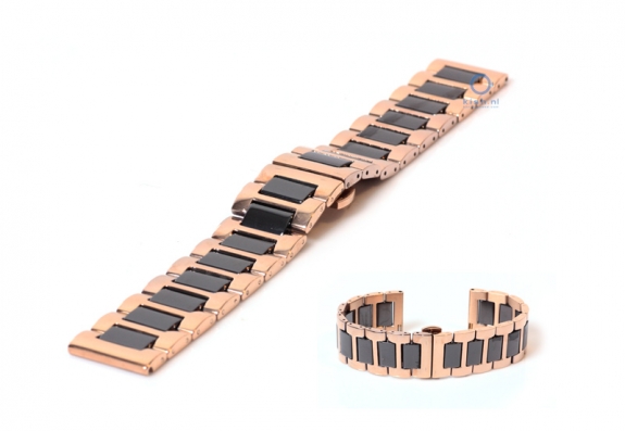 Horlogeband 22mm staal rosegoud/zwart