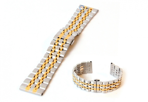 Horlogeband 22mm staal zilver/goud