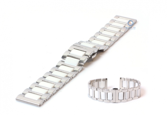 Horlogeband 22mm staal mat/glans zilver/wit