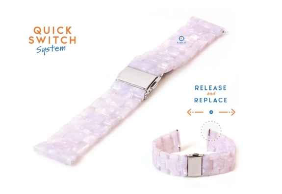 Horlogeband 20mm resin parelmoer roze