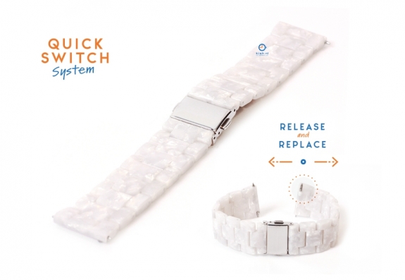 Horlogeband 20mm resin parelmoer wit